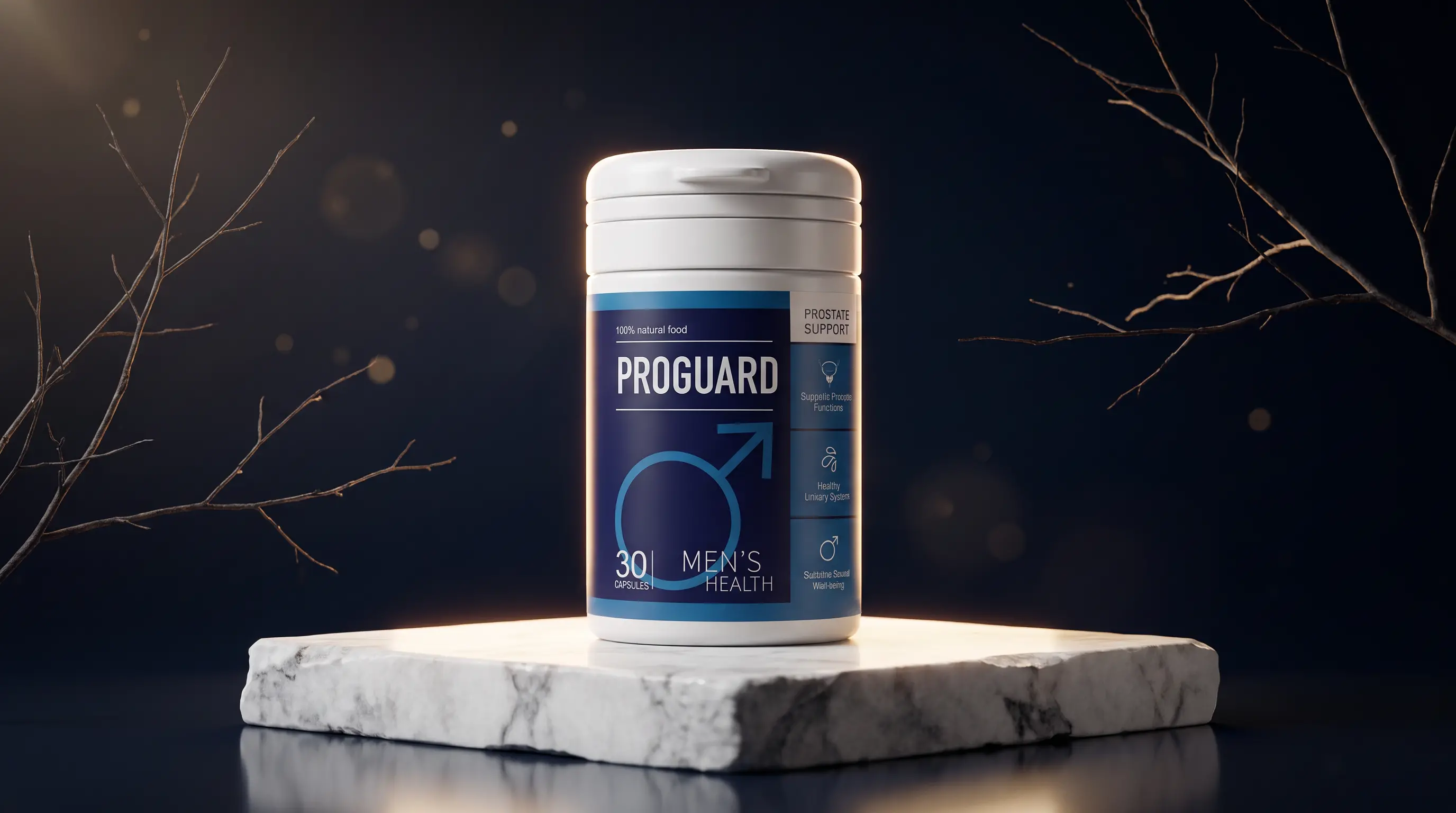 عبوة Proguard على لوح رخامي مضاءة من الخلف